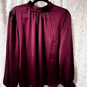 SHE+SKY Burgundy high neck blouse with long sleeves SIZE LARGE